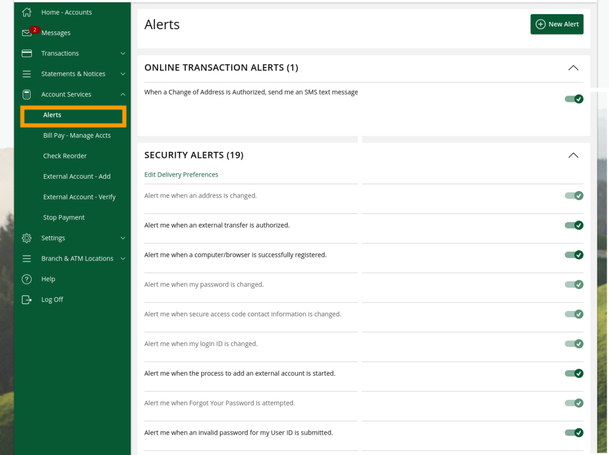 Configuring Account Alerts